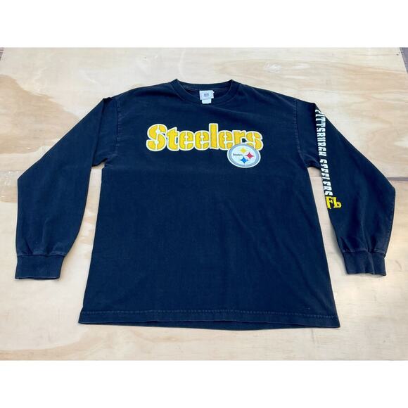 VINTAGE Long Sleeve NFL Pittsburgh Steelers Print Cotton Sweater Men Blue 21X28 - Picture 1 of 10